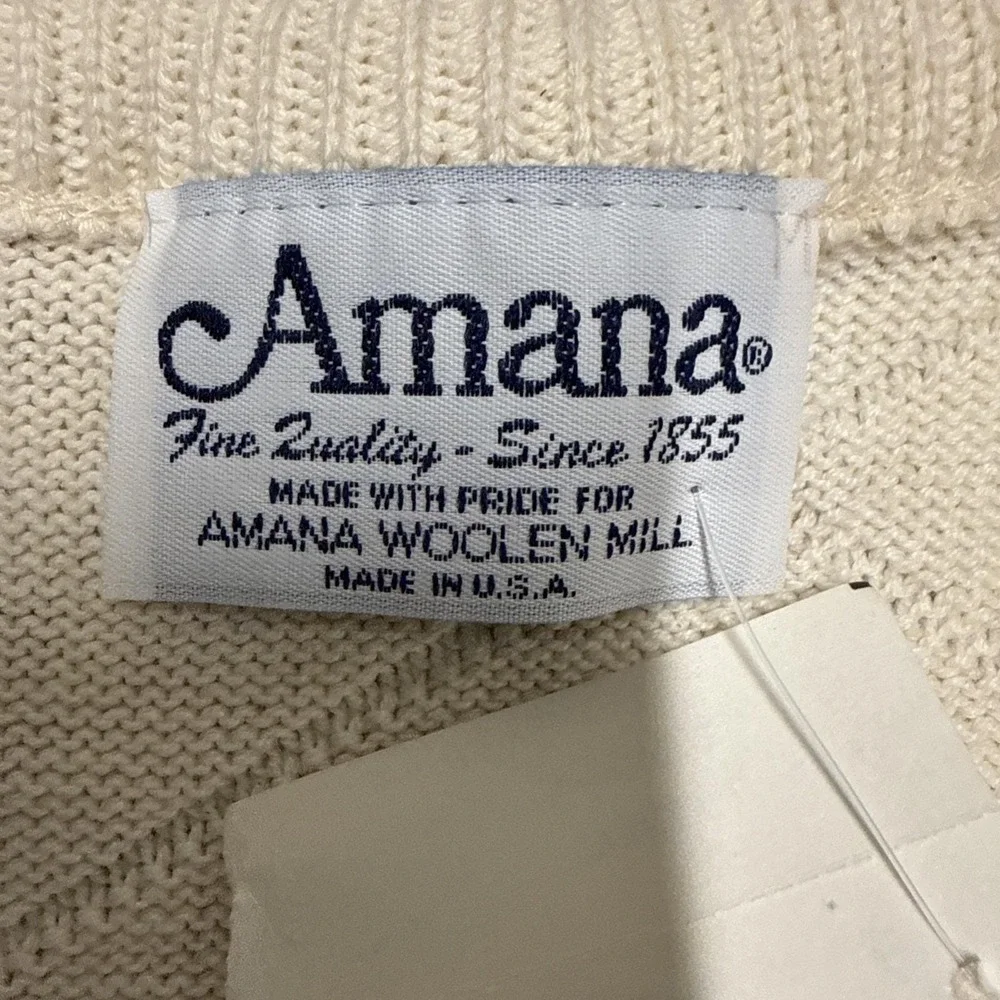 Vtg Amana Cotton Sweater Vest XL Preppy Academia Retro Neutral Knit Grandpa USA